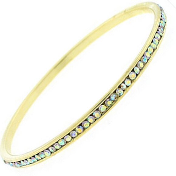 Aurora Borealis Layering Crystal Gold Tone Slim Classic Eternity Bangle Bracelet - Picture 1 of 3